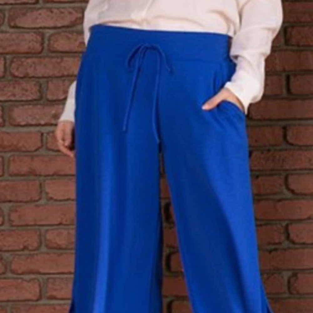 NEW•XL•SUGARED + BRONZED• ELECTRIC BLUE WIDE LEG PANTS WITH POCKETS - Picture 3 of 15